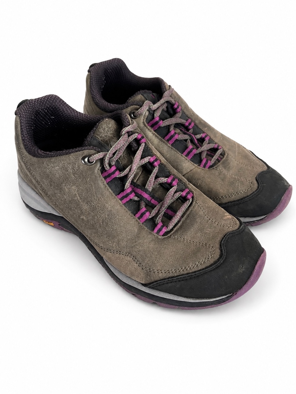 Merrell Leather Trail Hiking Sneakers Brown Gray Vibram Sole Outdoor Shoes 8.5
